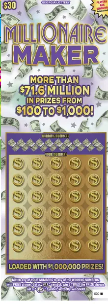 MILLIONAIRE MAKER Georgia scratcher ticket