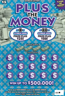 PLUS THE MONEY Georgia scratcher ticket