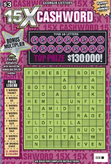 15X CASHWORD Georgia scratcher ticket
