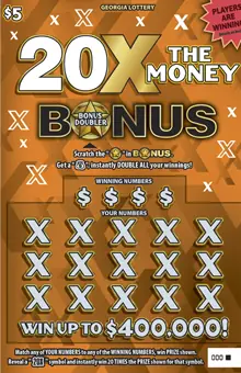 20X THE MONEY BONUS DOUBLER Georgia scratcher ticket