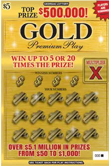 GOLD Premium Play Georgia scratcher ticket
