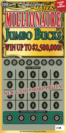 MILLIONAIRE JUMBO BUCKS Georgia scratcher ticket