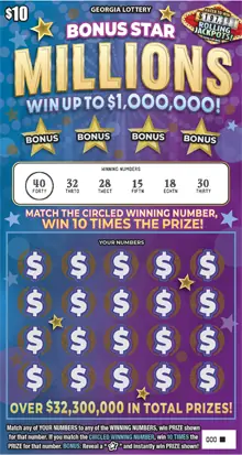 BONUS STAR MILLIONS Georgia scratcher ticket