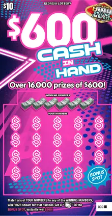 $600 CASH IN HAND Georgia scratcher ticket