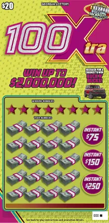 100Xtra Georgia scratcher ticket