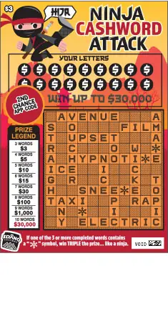 Ninja Cashword Attack Idaho scratch game ticket