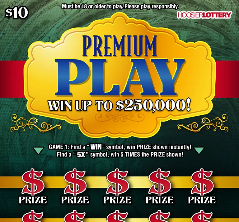 PREMIUM PLAY Indiana scratch-off ticket