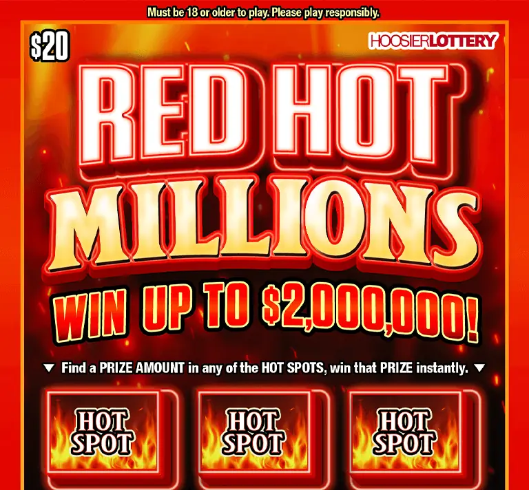 RED HOT MILLIONS Indiana scratch-off ticket