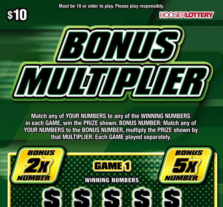 BONUS MULTIPLIER Indiana scratch-off ticket