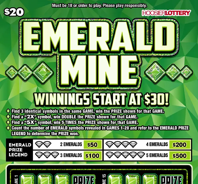 EMERALD MINE Indiana scratch-off ticket