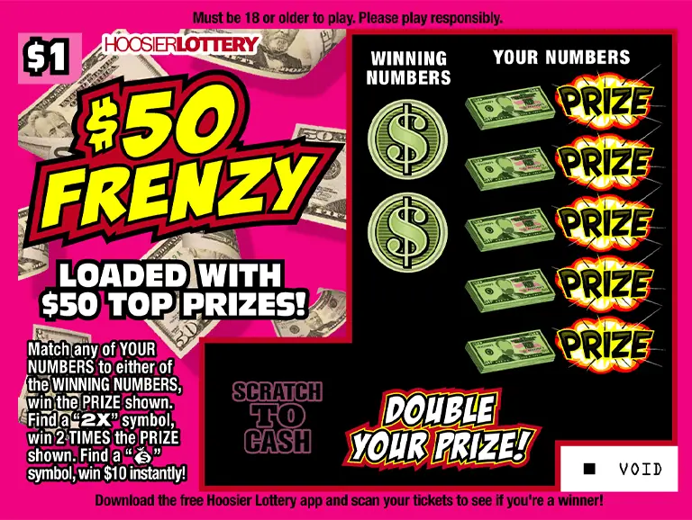 $50 FRENZY Indiana scratch-off ticket