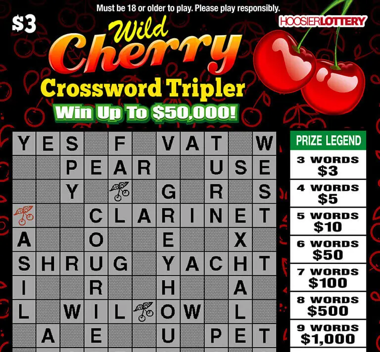 Wild Cherry Crossword Tripler Indiana scratch-off ticket