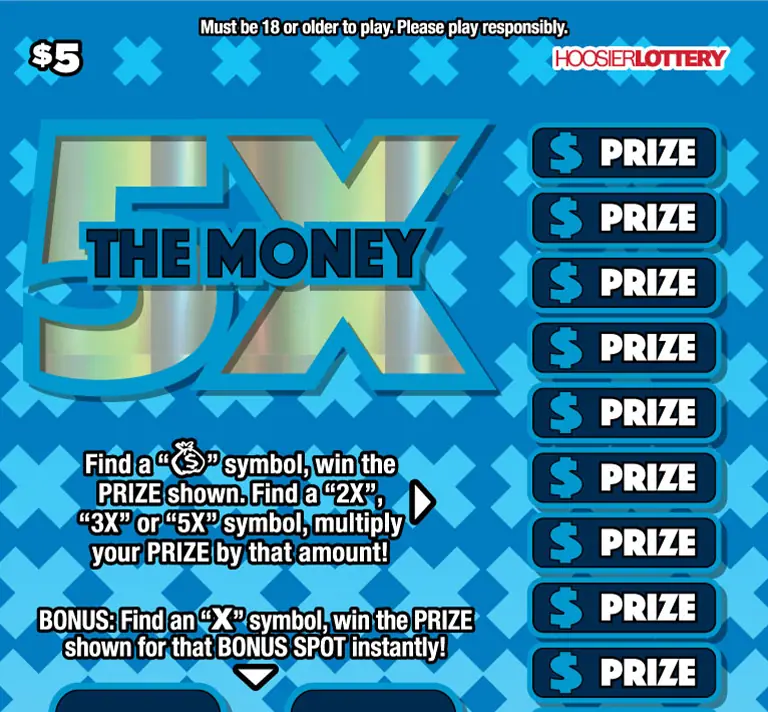 5X THE MONEY Indiana scratch-off ticket