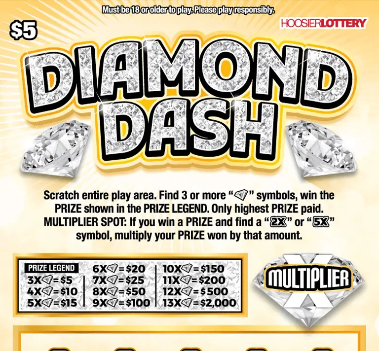 DIAMOND DASH Indiana scratch-off ticket