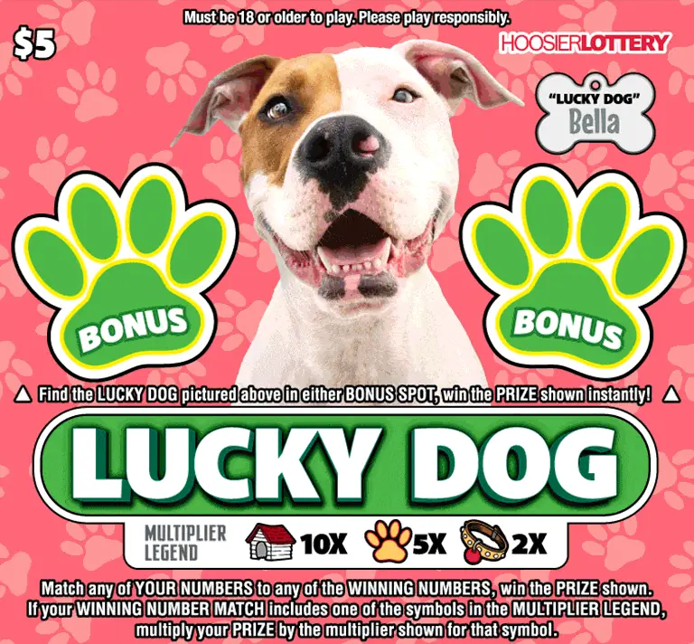 LUCKY DOG Indiana scratch-off ticket