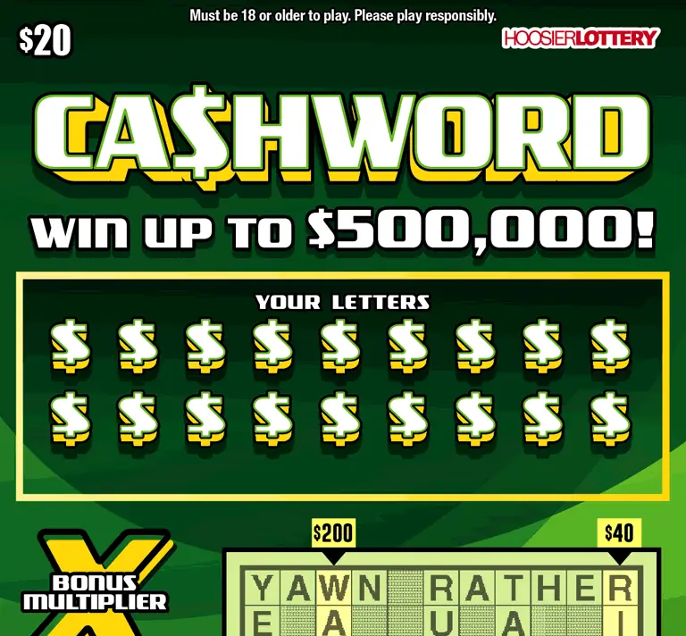 CA$HWORD Indiana scratch-off ticket