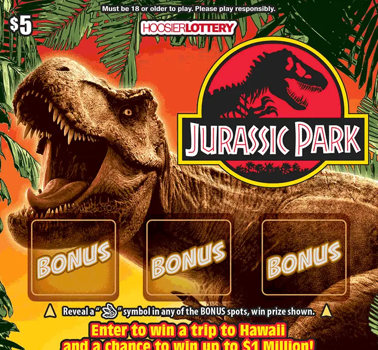 JURASSIC PARK Indiana scratch-off ticket
