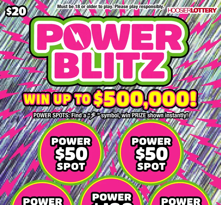 POWER BLITZ Indiana scratch-off ticket