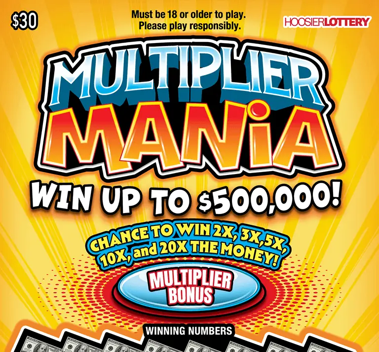 MULTIPLIER MANIA Indiana scratch-off ticket