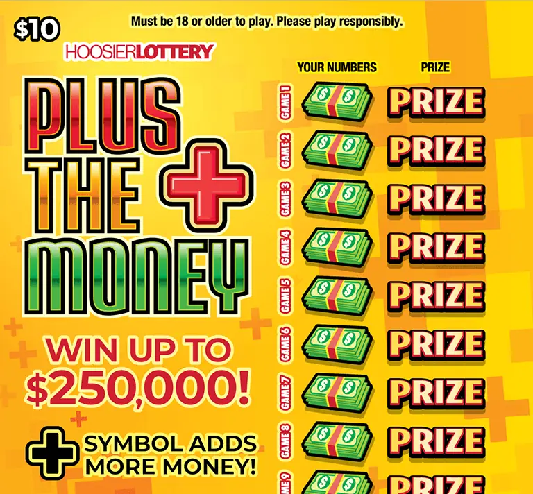 PLUS THE MONEY Indiana scratch-off ticket