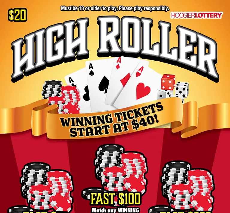 HIGH ROLLER Indiana scratch-off ticket