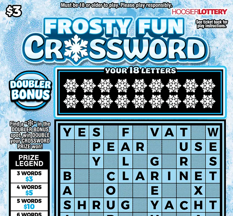 FROSTY FUN CROSSWORD Indiana scratch-off ticket