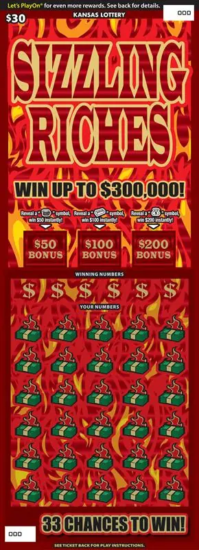 Sizzling Riches Kansas scratch ticket ticket