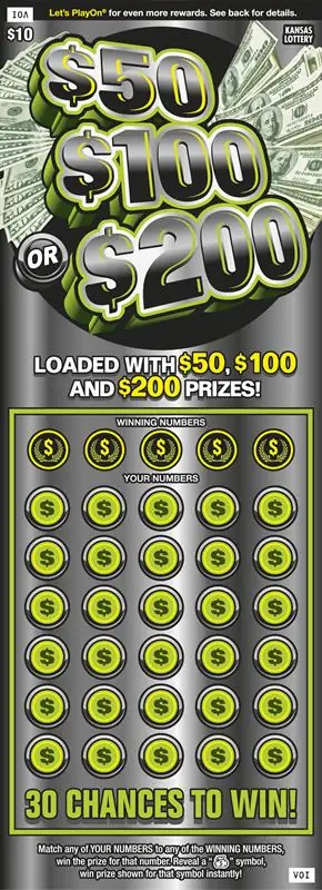 $50 $100 Or $200 Kansas scratch ticket ticket