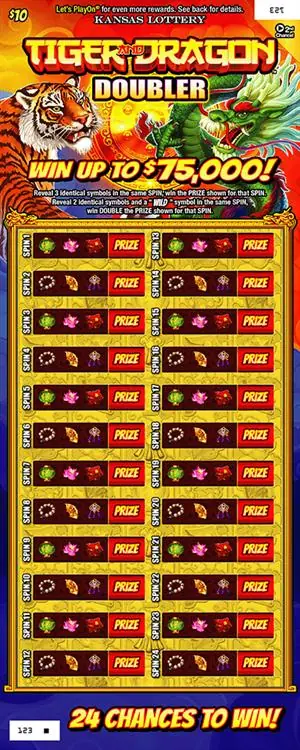 Tiger And Dragon Doubler Kansas scratch ticket ticket