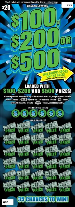 $100, $200 Or $500 Kansas scratch ticket ticket