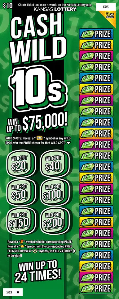 Cash Wild 10s Kansas scratch ticket ticket
