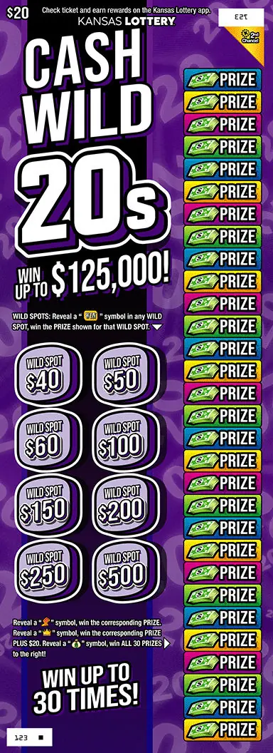 Cash Wild 20s Kansas scratch ticket ticket