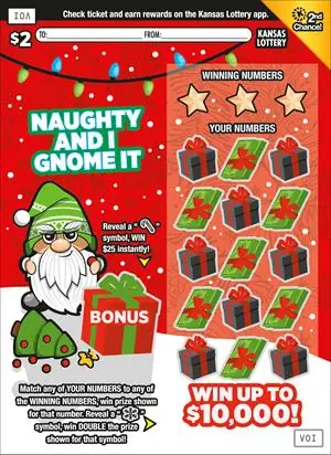 Naughty and I Gnome It Kansas scratch ticket ticket