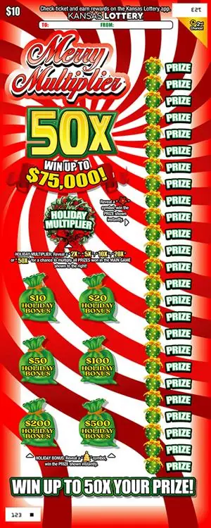 Merry Multiplier 50X Kansas scratch ticket ticket