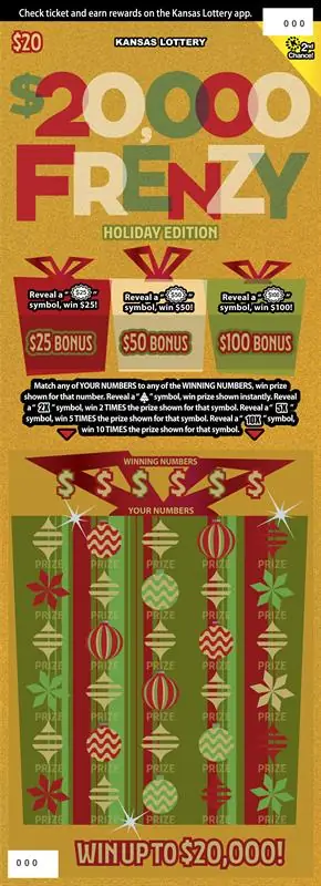 $20,000 Frenzy Kansas scratch ticket ticket