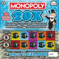 Monopoly® 20X Kentucky scratch-off ticket