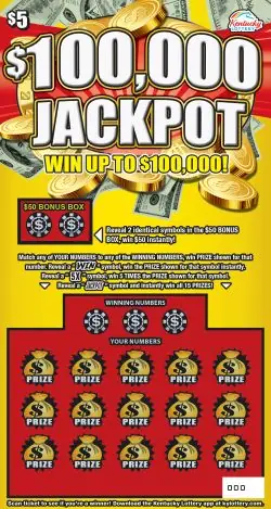 $100,000 Jackpot Kentucky scratch-off ticket