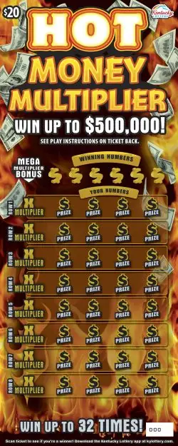Hot Money Multiplier Kentucky scratch-off ticket