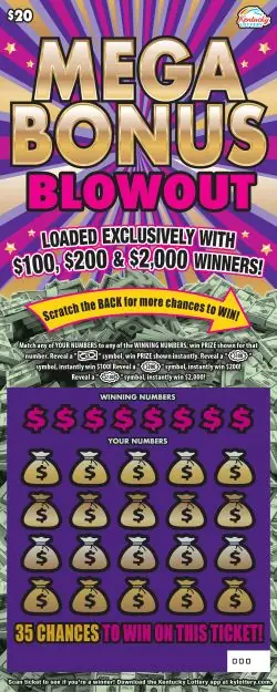 Mega Bonus Blowout Kentucky scratch-off ticket