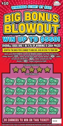 Big Bonus Blowout Kentucky scratch-off ticket
