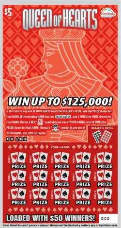 Queen of Hearts Kentucky scratch-off ticket