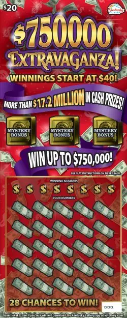 $750,000 Extravaganza Kentucky scratch-off ticket