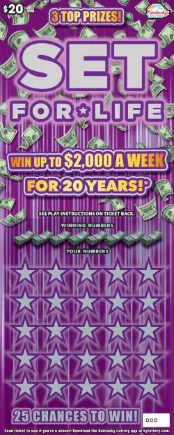 $20 Set For Life Kentucky scratch-off ticket
