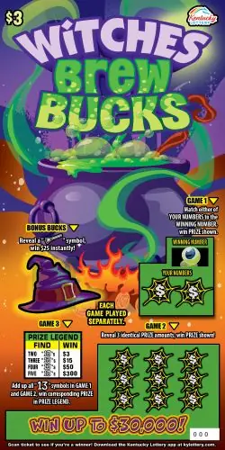 Witches Brew Bucks Kentucky scratch-off ticket
