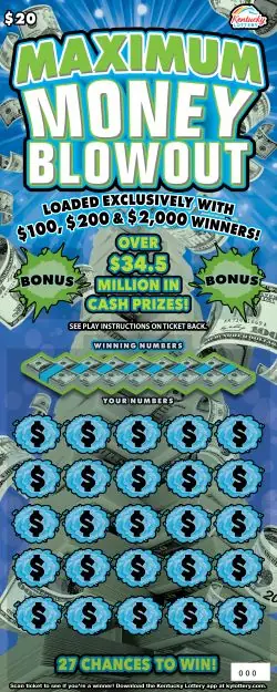 Maximum Money Blowout Kentucky scratch-off ticket