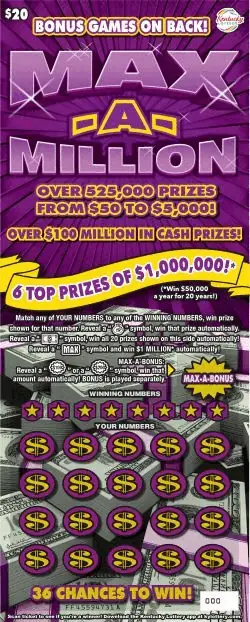 Max-A-Million Kentucky scratch-off ticket