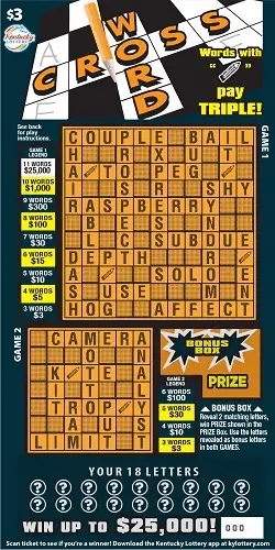 Crossword Kentucky scratch-off ticket