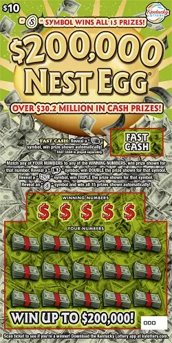 $200,000 Nest Egg ® Kentucky scratch-off ticket