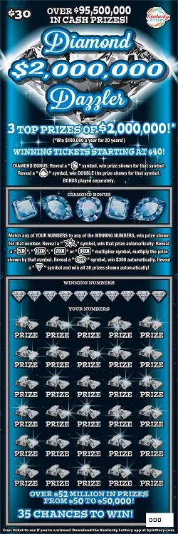 $2,000,000 Diamond Dazzler Kentucky scratch-off ticket