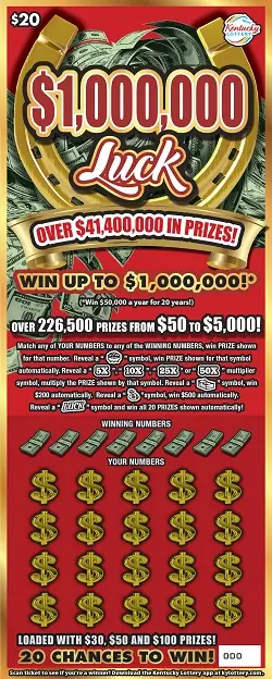 $1,000,000 Luck Kentucky scratch-off ticket